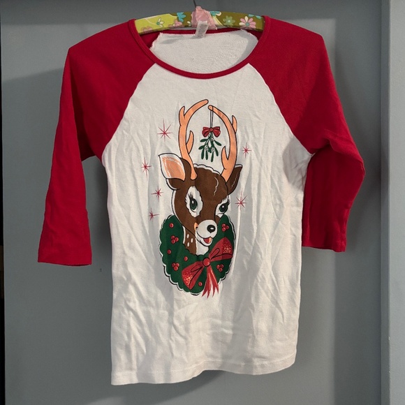 Wax Poetic Retro Reindeer Baseball Raglan Sleeve Tee Christmas - Picture 1 of 4